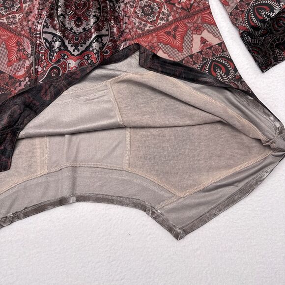 One World Tunic Top Medium‎ Red Blouse Boho Studded Embroidered Floral - Picture 5 of 10